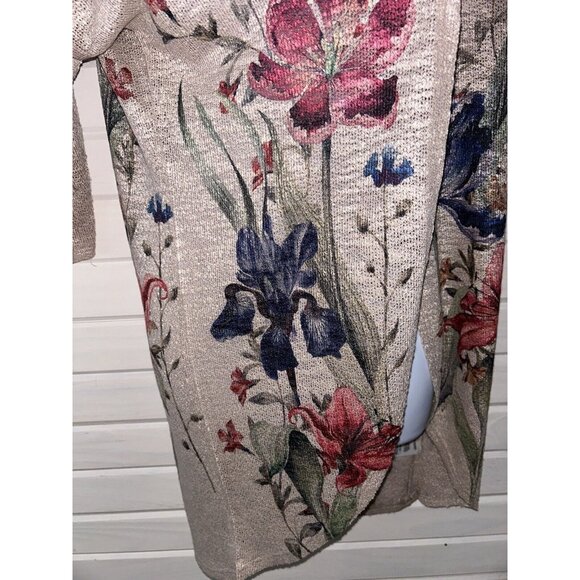 NWT Live In The Moment Sz LARGE Open Front Cardigan Oatmeal Floral Draped - Picture 6 of 11